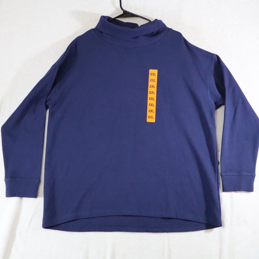 NWT Lands' End Men's 2XL Waffle Knit Thermal Shirt – Navy Long Sleeve Funnelneck